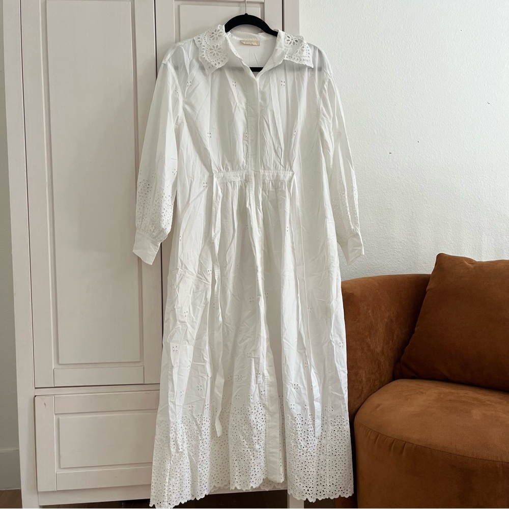 ULLA JOHNSON Adette tie-detailed broderie anglaise eyelet cotton midi dress - Picture 6 of 13